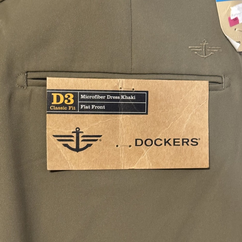 DOCKERS Men's Dress Pants D3 Microfiber Flat Front Straight Fit Khaki 36X32 NWT - Picture 7 of 11